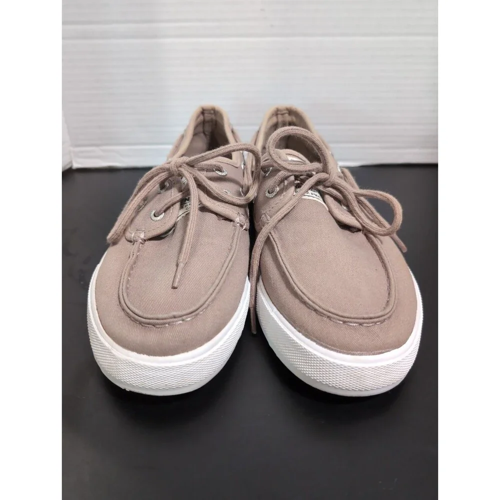 NAUTICA SPINNAKER TWILL TAN/BEIGE BOAT SHOES MEN'S SIZE  8.5 M VGUC